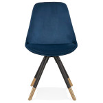 Paris Prix Chaise Vintage Velours & Bois "Kili" 83cm Bleu & Noir
