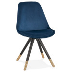 paris prix Chaise Vintage Velours & Bois "Kili" 83cm Bleu & Noir