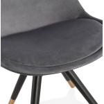 Paris Prix Chaise Vintage Velours & Bois "Kili" 83cm Gris & Noir