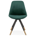 Paris Prix Chaise Vintage Velours & Bois "Kili" 83cm Vert & Noir