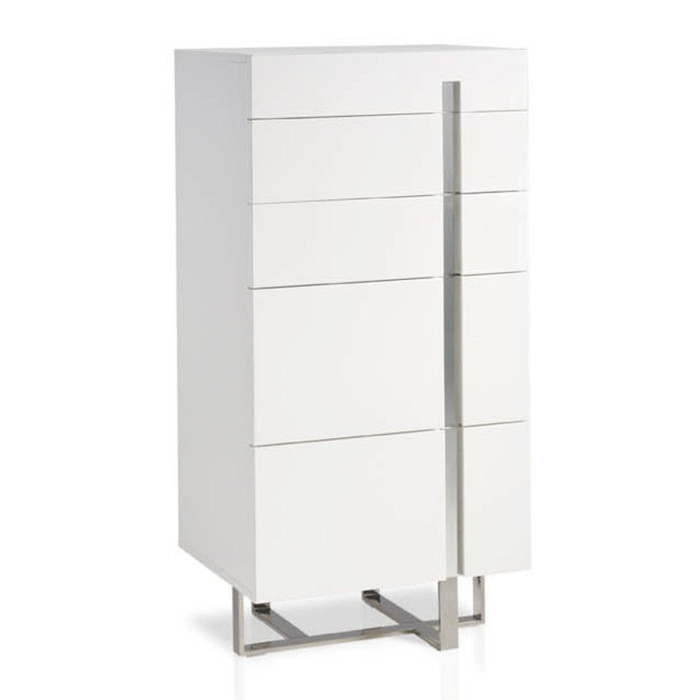Paris Prix Chiffonnier 5 Tiroirs Design "Laura" 60cm Blanc Laqué