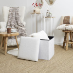 Paris Prix Coffre Pouf Pliable "Bouclette" 38cm Blanc