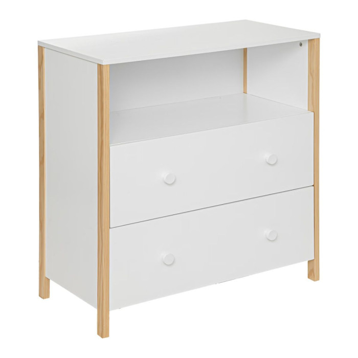 Paris Prix Commode 2 Tiroirs & 1 Niche "Kima" 85cm Blanc