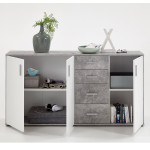 Paris Prix Commode 3 Portes Design "Bilo" 160cm Gris & Blanc