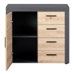 Paris Prix Commode 4 Tiroirs "Tabel" 94cm Chêne & Anthracite