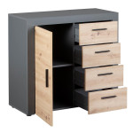 Paris Prix Commode 4 Tiroirs "Tabel" 94cm Chêne & Anthracite
