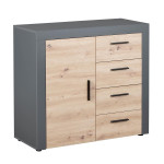 paris prix Commode 4 Tiroirs "Tabel" 94cm Chêne & Anthracite