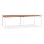 paris prix Double Bureau Design "Rosendo" 280cm Blanc & Noyer
