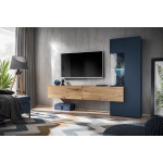 Paris Prix Ensemble Meuble TV Design "Marino" 210cm Naturel & Bleu