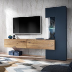 paris prix Ensemble Meuble TV Design "Marino" 210cm Naturel & Bleu