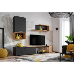 Paris Prix Ensemble Meuble TV Design "Maze II" 200cm Noir & Naturel