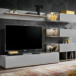 paris prix Ensemble Meuble TV Design "Silk" 240cm Gris & Naturel