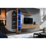 Paris Prix Ensemble Meuble TV Design "Switch VII" 240cm Naturel & Noir