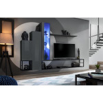 Paris Prix Ensemble Meuble TV Design "Switch VIII" 240cm Gris & Noir