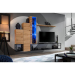 Paris Prix Ensemble Meuble TV Design "Switch VIII" 240cm Naturel & Noir