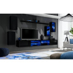 Paris Prix Ensemble Meuble TV Design "Switch XXV" 280cm Noir