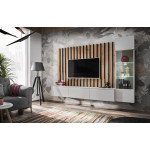 Paris Prix Ensemble Meuble TV Design "Verti" 220cm Gris & Naturel