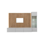 Paris Prix Ensemble Meuble TV Design "Verti" 220cm Gris & Naturel