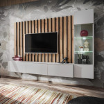 paris prix Ensemble Meuble TV Design "Verti" 220cm Gris & Naturel