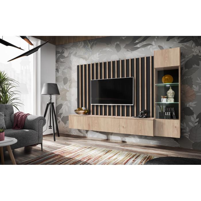 Paris Prix Ensemble Meuble TV Design "Verti" 220cm Naturel & Noir
