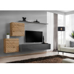 Paris Prix Ensemble Meuble TV "Switch Lamel V" 250cm Gris & Naturel