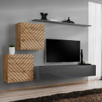 paris prix Ensemble Meuble TV "Switch Lamel V" 250cm Gris & Naturel
