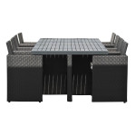paris prix Ensemble Repas de Jardin 8 Places "Encastrable" 210cm Noir