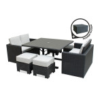 paris prix Ensemble Repas de Jardin 8 Places & Housse "Oceane Lunch" 143cm Noir