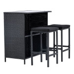 paris prix Ensemble Table de Bar de Jardin & 2 Tabourets "Knock" 105cm Noir