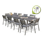 paris prix Ensemble Table de Jardin 10 Chaises & 2 Fauteuils "Stockholm" 200-300cm Gris Anthracite