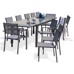 paris prix Ensemble Table de Jardin 10 Chaises & 2 Fauteuils "Tolede" 200-300cm Gris Anthracite