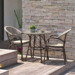 Paris Prix Ensemble Table De Jardin & 2 Fauteuils "Ushuaia" 70cm Marron
