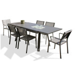 Paris Prix Ensemble Table De Jardin 4 Chaises & 2 Fauteuils "Stockholm" 150-225cm Gris Anthracite