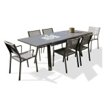 paris prix Ensemble Table de Jardin 4 Chaises & 2 Fauteuils "Stockholm" 150-225cm Gris Anthracite