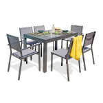 paris prix Ensemble Table de Jardin 4 Chaises & 2 Fauteuils "Tolede" 135-270cm Gris Anthracite