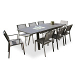 paris prix Ensemble Table de Jardin 6 Chaises & 2 Fauteuils "Stockholm" 150-225cm Gris Anthracite