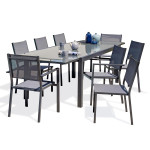 paris prix Ensemble Table de Jardin 6 Chaises & 2 Fauteuils "Tolede" 200-300cm Gris Anthracite