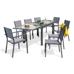 paris prix Ensemble Table de Jardin 6 Chaises & 2 Fauteuils "Tolede" 135-270cm Gris Anthracite