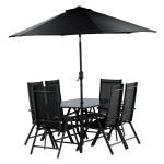 paris prix Ensemble Table de Jardin & 6 Chaises "Brekki" 150cm Noir