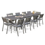 paris prix Ensemble Table de Jardin 8 Chaises & 2 Fauteuils "Stockholm" 200-300cm Gris Anthracite
