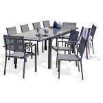 paris prix Ensemble Table de Jardin 8 Chaises & 2 Fauteuils "Tolede" 200-300cm Gris Anthracite