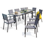 paris prix Ensemble Table de Jardin 8 Chaises & 2 Fauteuils "Tolede" 135-270cm Gris Anthracite