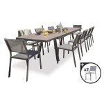paris prix Ensemble Table de Jardin en Céramique 10 Chaises & 2 Fauteuils "Stockholm" 200-300cm Gris Anthracite