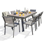 paris prix Ensemble Table de Jardin en Céramique 6 Chaises & 2 Fauteuils "Stockholm" 200-300cm Gris Anthracite