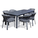 paris prix Ensemble Table de Jardin en Céramique & 6 Fauteuils "Camargue" 220cm Gris Anthracite