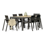 paris prix Ensemble Table de Jardin en Céramique & 6 Fauteuils "Venise" 195cm Gris Anthracite