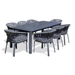paris prix Ensemble Table de Jardin en Céramique & 8 Fauteuils "Camargue" 220cm Gris Anthracite