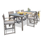 paris prix Ensemble Table de Jardin en Verre & 6 Fauteuils "Honfleur" 180-250cm Gris Anthracite