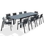 paris prix Ensemble Table de Jardin Extensible & 10 Fauteuils "Miami" 240-300cm Gris Anthracite