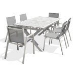 paris prix Ensemble Table de Jardin Extensible & 6 Fauteuils "Floride" 180-240cm Blanc